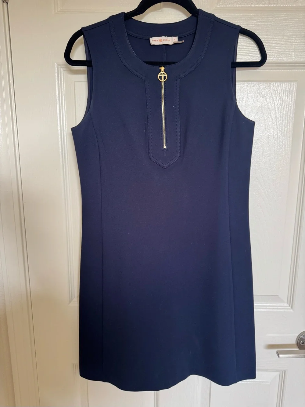 Tory Burch Navy Sleeveless Shift Dress with Gold Zip